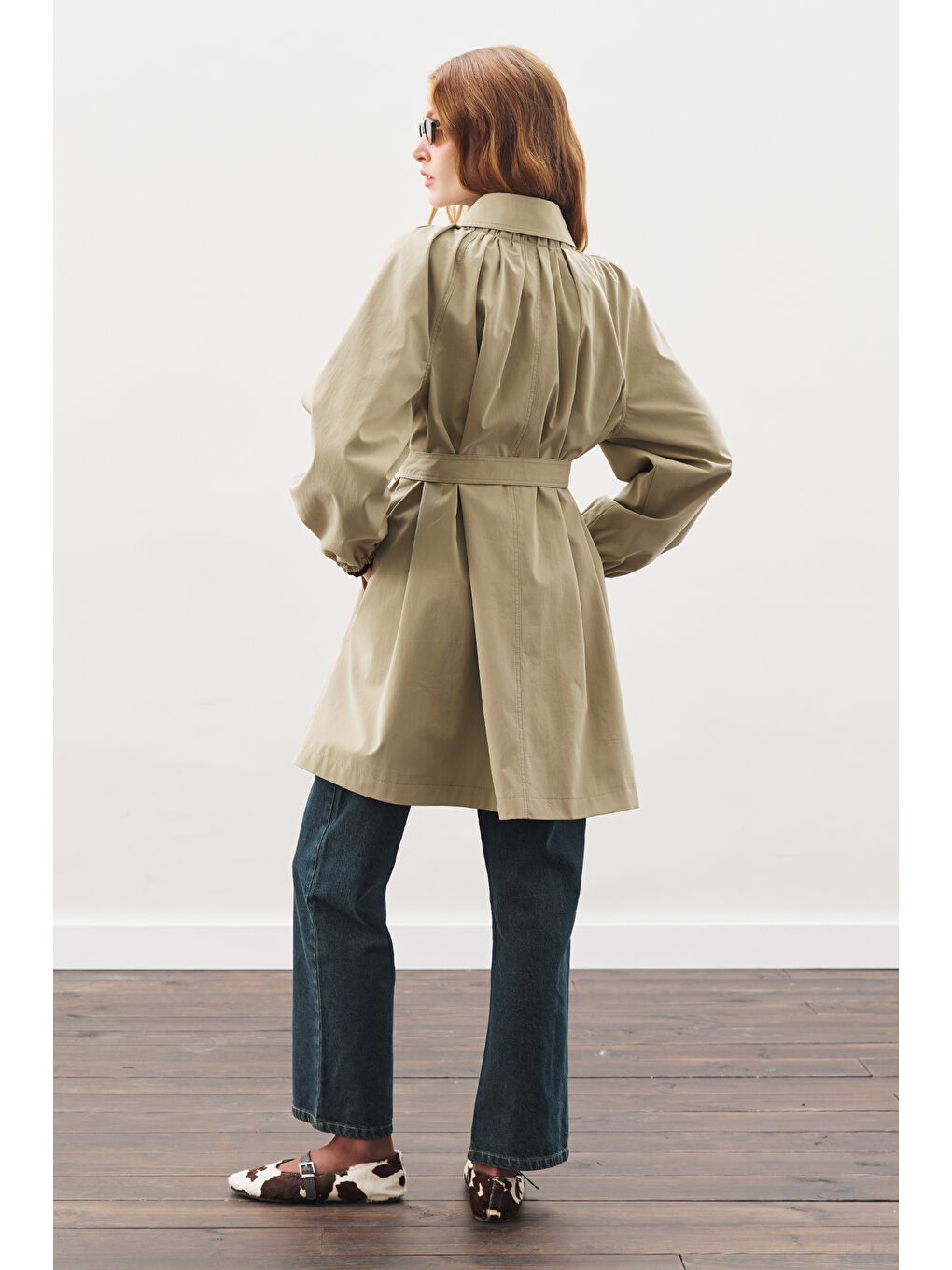 Oversıze Bağlamalı Midi Trençkot Haki-7
