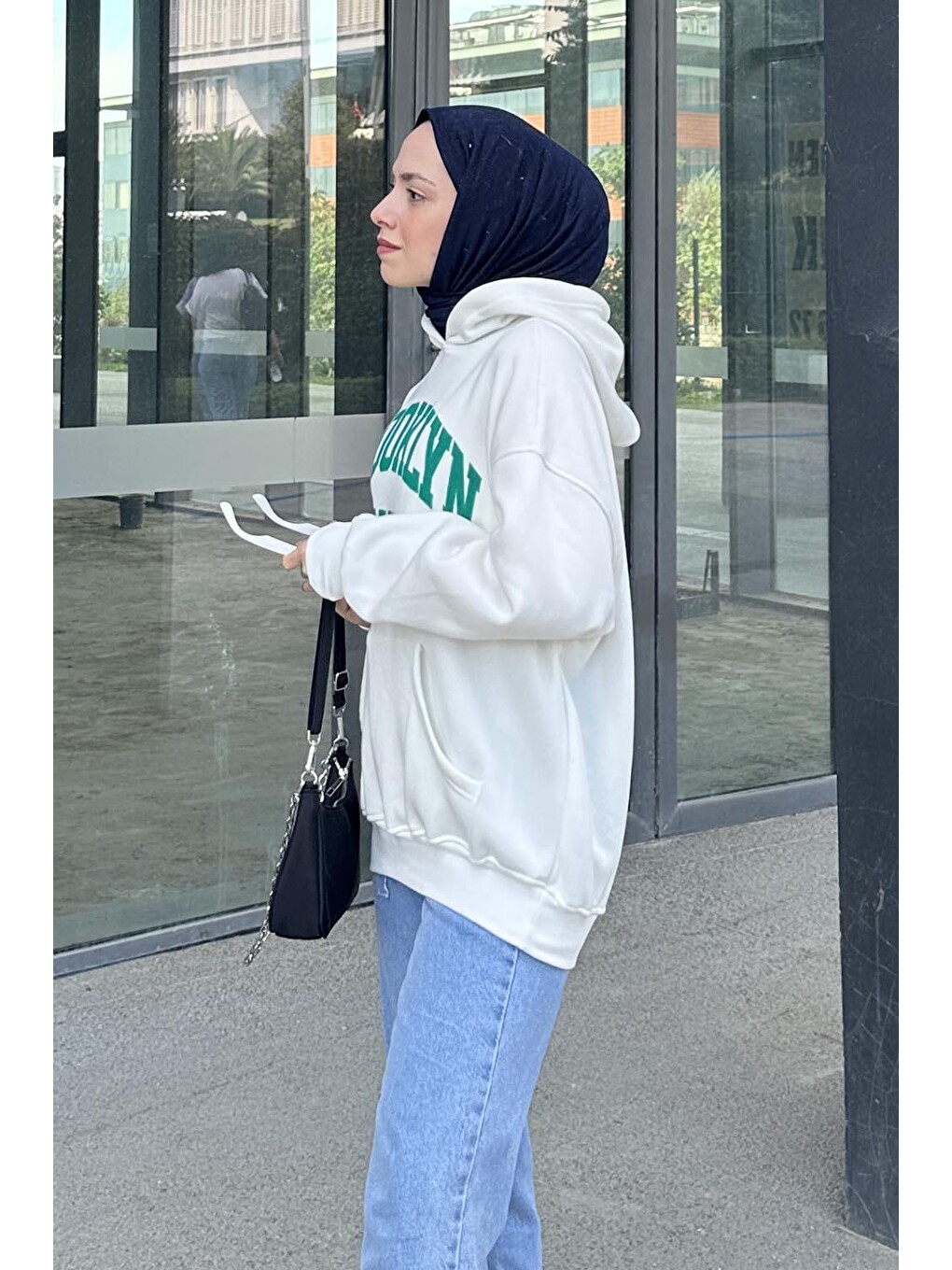 Brooklyn Baskılı Üç İplik Sweat Beyaz-1