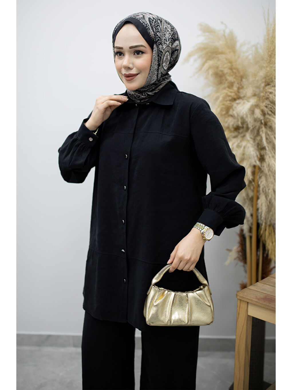 Düğmeli Modal Takım TSD260169 Siyah-1