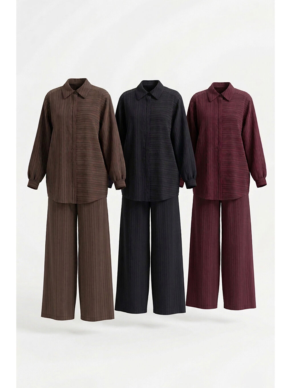 Önü Düğmeli Gömlek Pantolonlu Takım 1055 Siyah-2