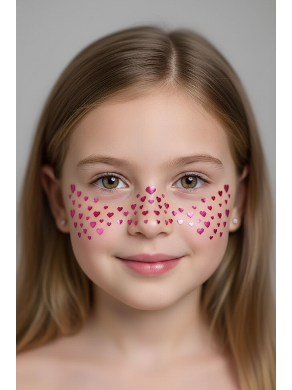 Pembe  Kalp Desenli Kız Çocuk Çil Makyaj Bandı