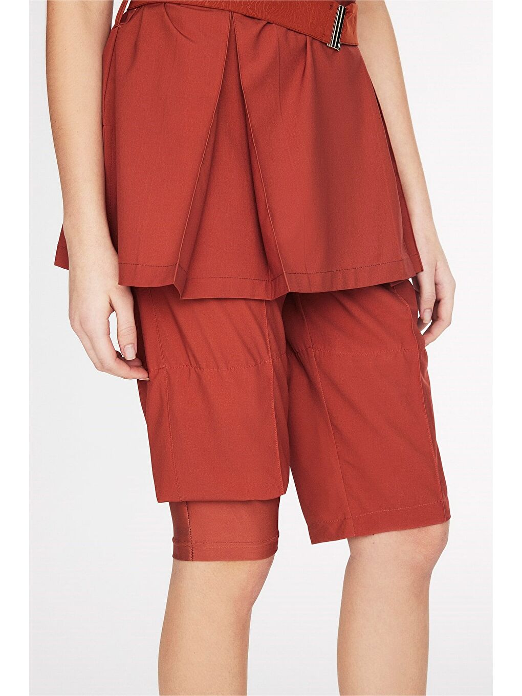 Kahverengi Vaha Koleksiyonu Dokulu Kumaş Kiremit Renk 5 Parça Yarı Kapalı Mayo Takımı 6030-7