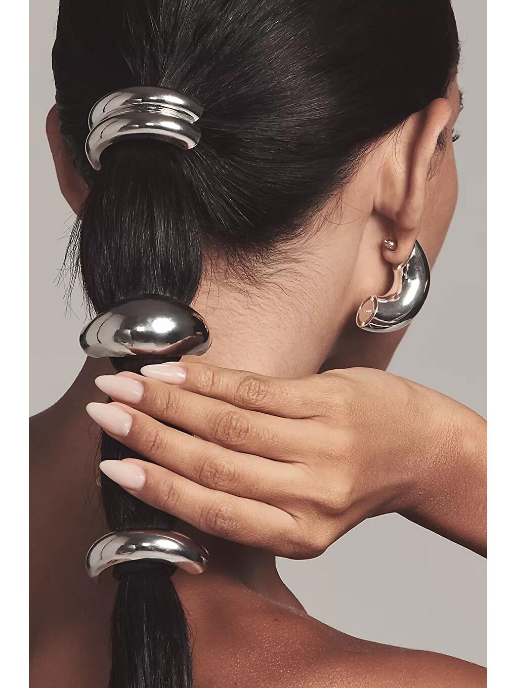 Gri Gümüş Detaylı Saç Tokası Seti 3'lü Paket-1