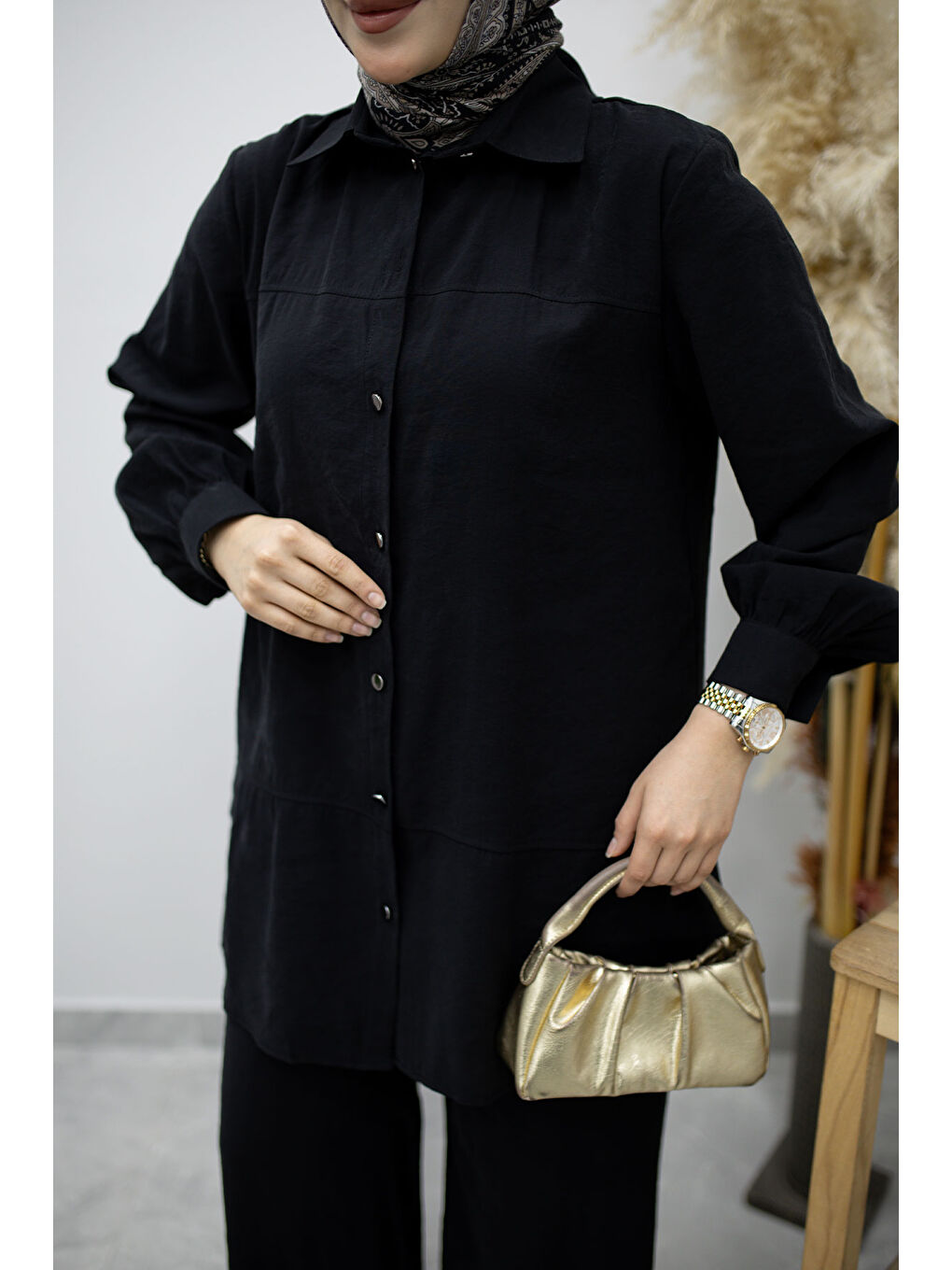 Düğmeli Modal Takım TSD260169 Siyah-3