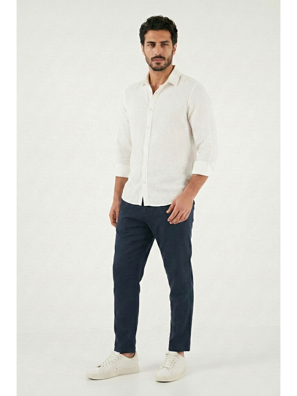 Lacivert Keten Regular Fit Normal Bel Düz Paça Pantolon CF26S6110228-3