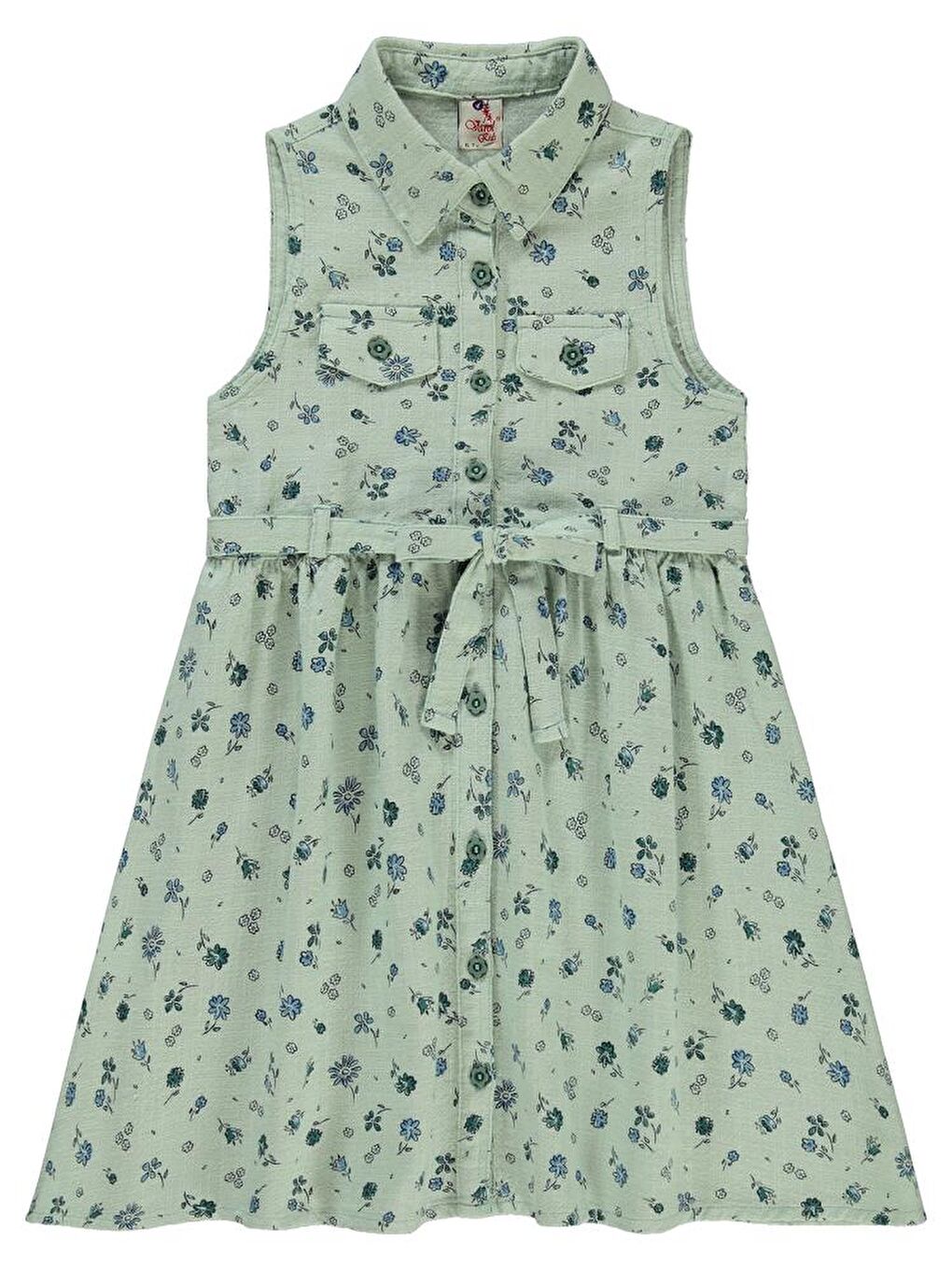 Yeşil Girls Çiçekli 6-9 Yaş Elbise