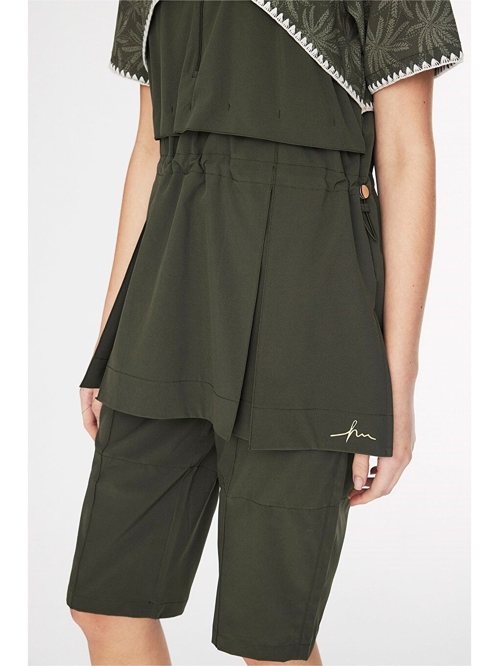 Haki Vaha Koleksiyonu Omuz Ve Kolları Palmiye Desenli Yeşil 5 Parça Yarı Kapalı Mayo Takımı 5094-5