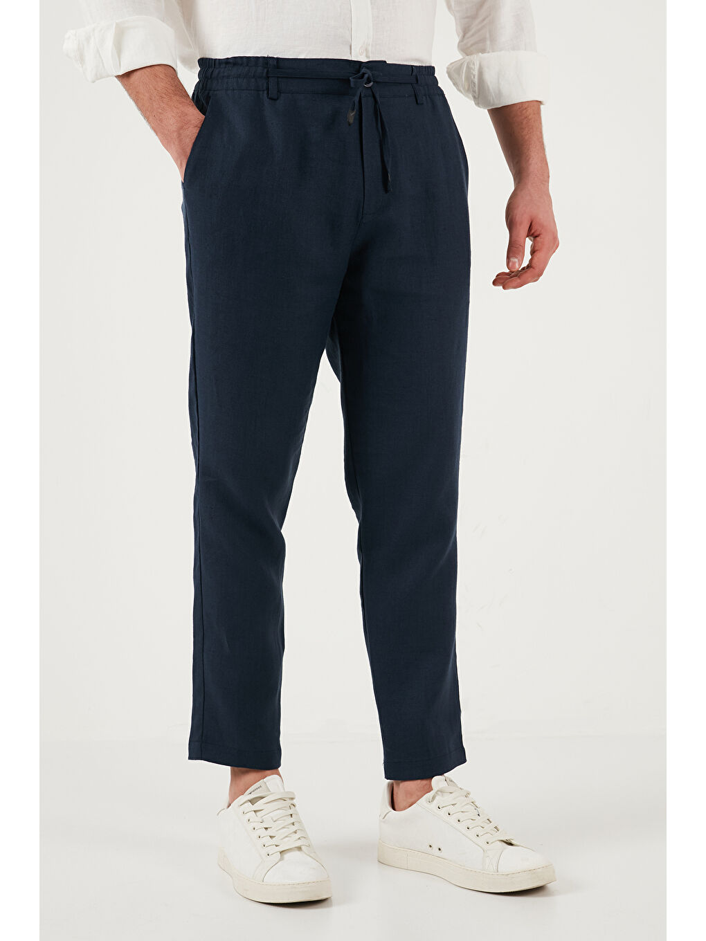 Lacivert Keten Regular Fit Normal Bel Düz Paça Pantolon CF26S6110228-4