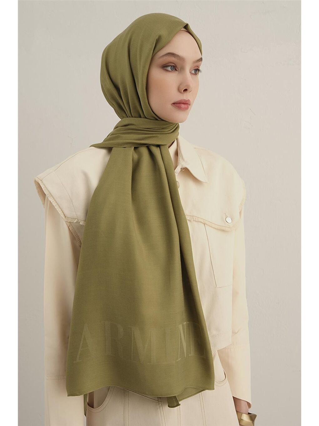 Yeşil Logo Drop Pamuk İpek Şal 48-2