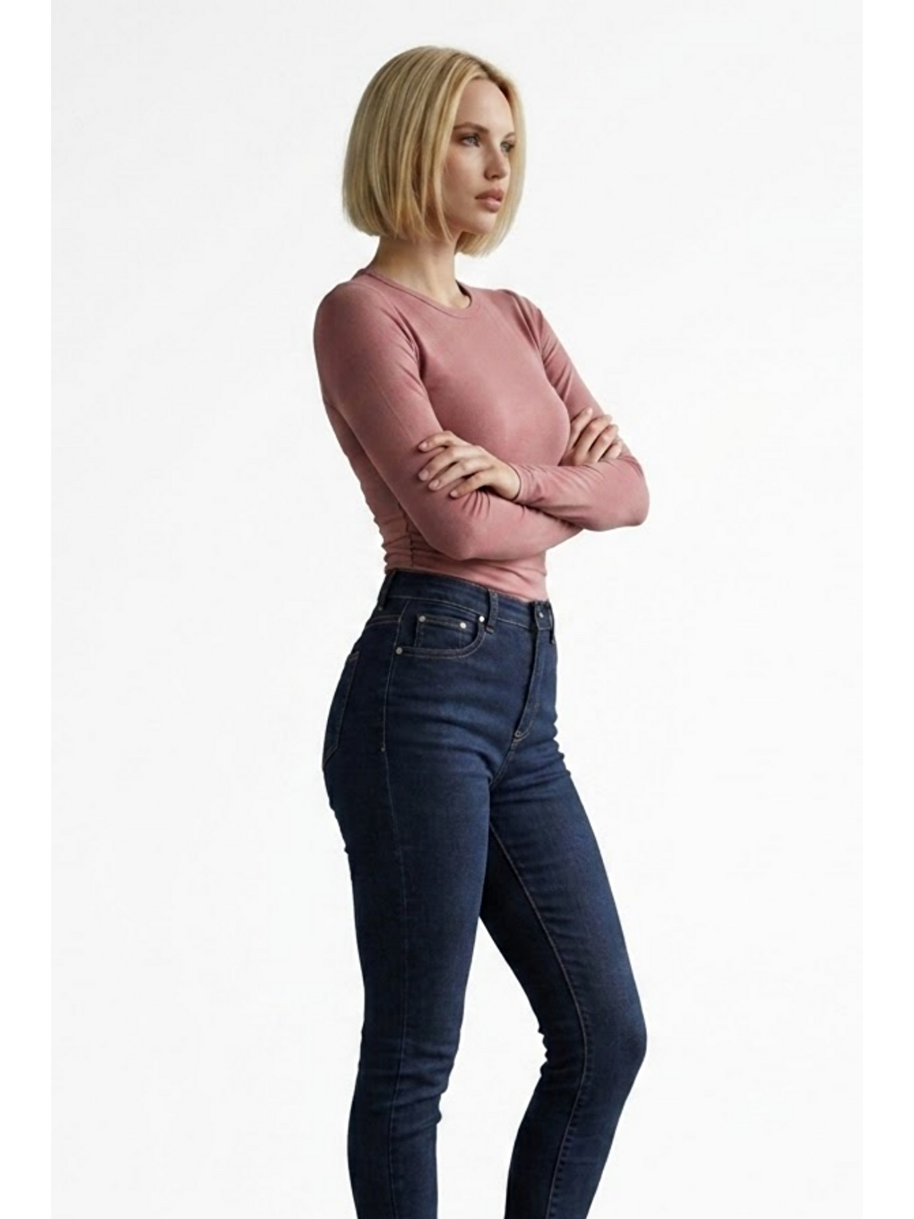 Pembe Kadın Günlük Fashion Dar Pudra Tişört-1