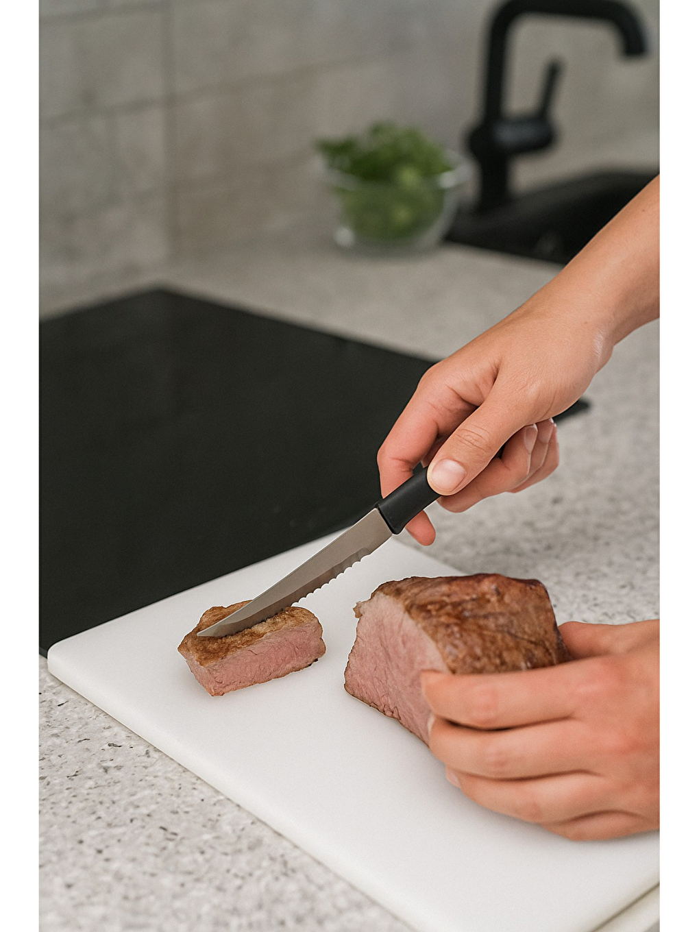 Gri Paslanmaz Çelik Siyah Et Bıçağı 6 Adet-1