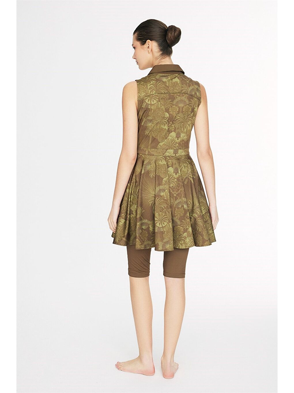 Vaha Koleksiyonu Desenli Gömlek Yaka Yeşil 4 Parça Yarı Kapalı Mayo Takımı 5093-3