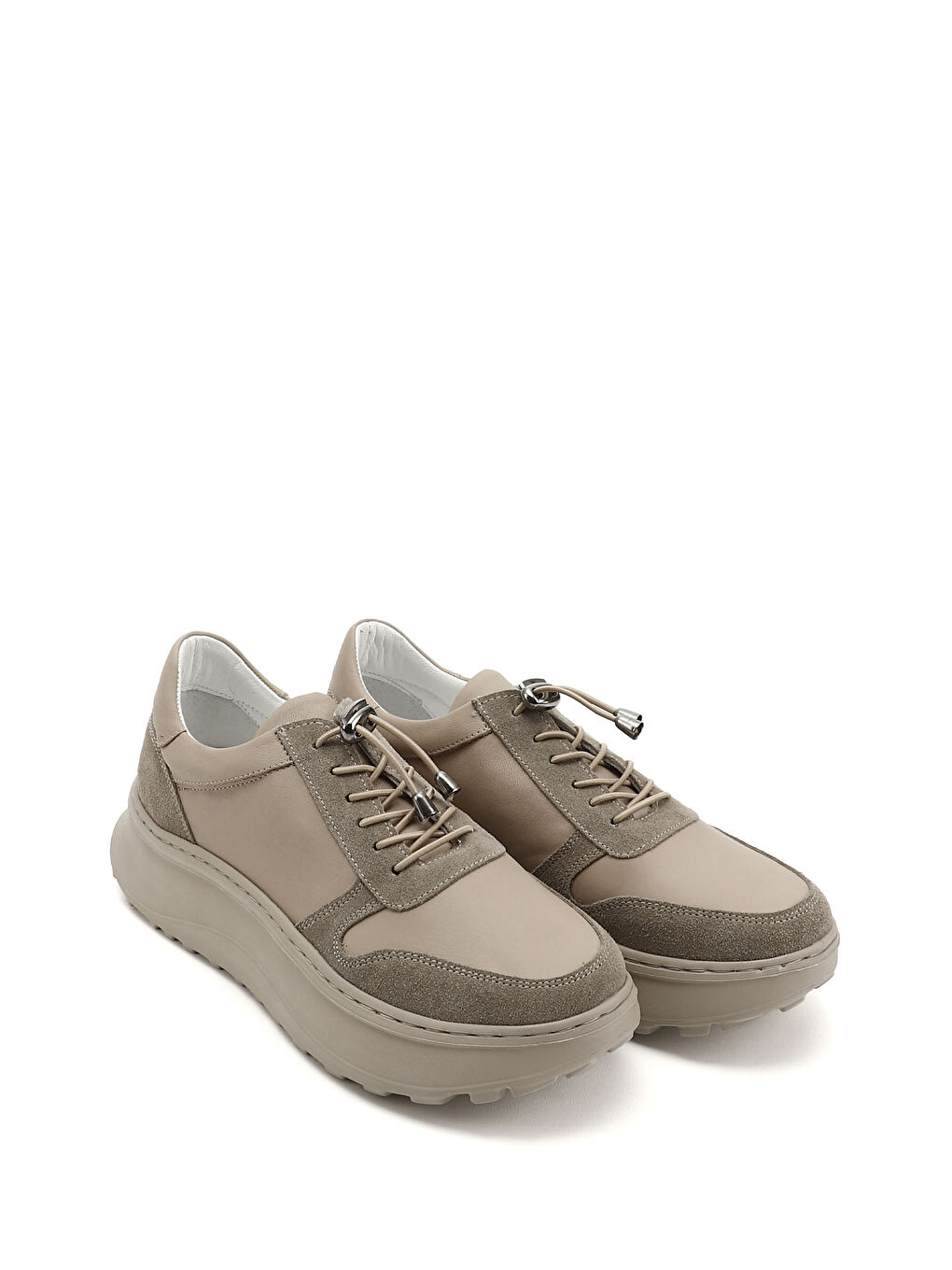 Bej Kadın BEJ Lastik Bağcıklı Comfort Hakiki Deri Sneaker-1