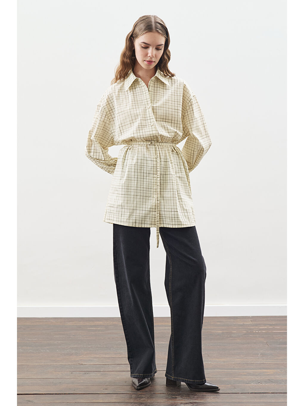 Desenli Poplin Tunik Sarı-1