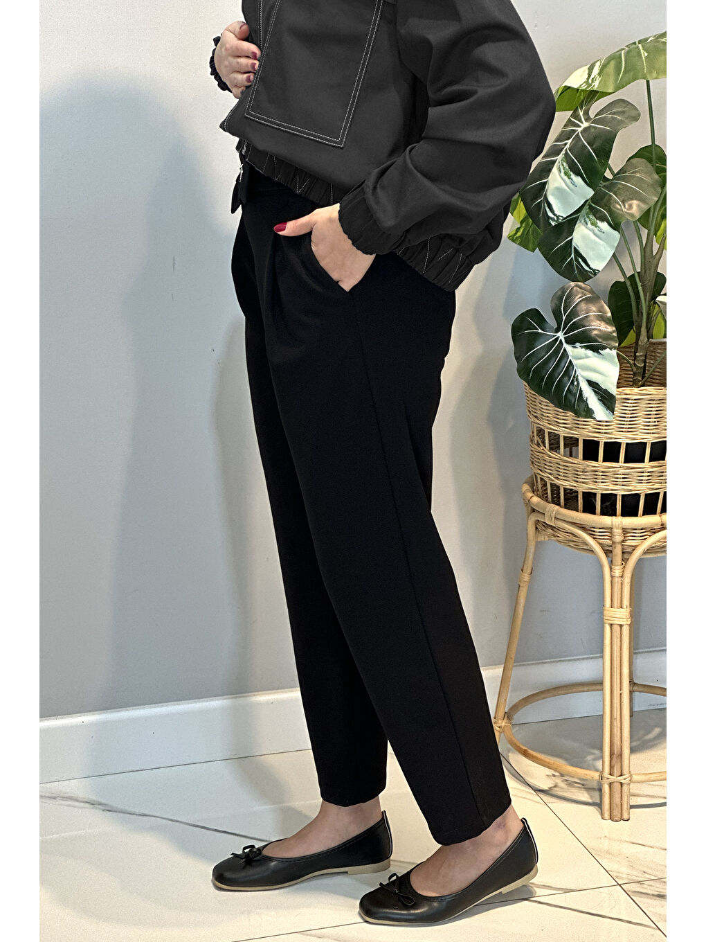 Kuşak Detay Pantolon 16124 Siyah-1