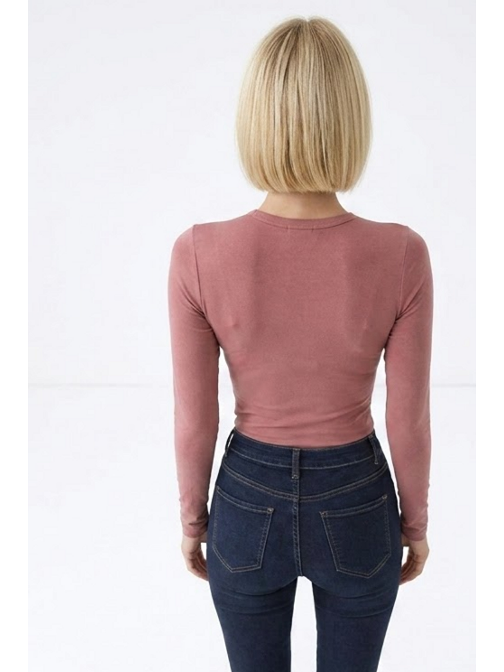 Pembe Kadın Günlük Fashion Dar Pudra Tişört-4