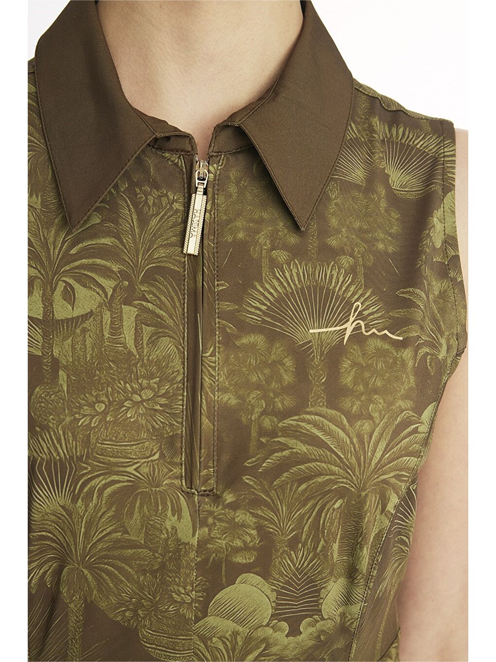 Vaha Koleksiyonu Desenli Gömlek Yaka Yeşil 4 Parça Yarı Kapalı Mayo Takımı 5093-4