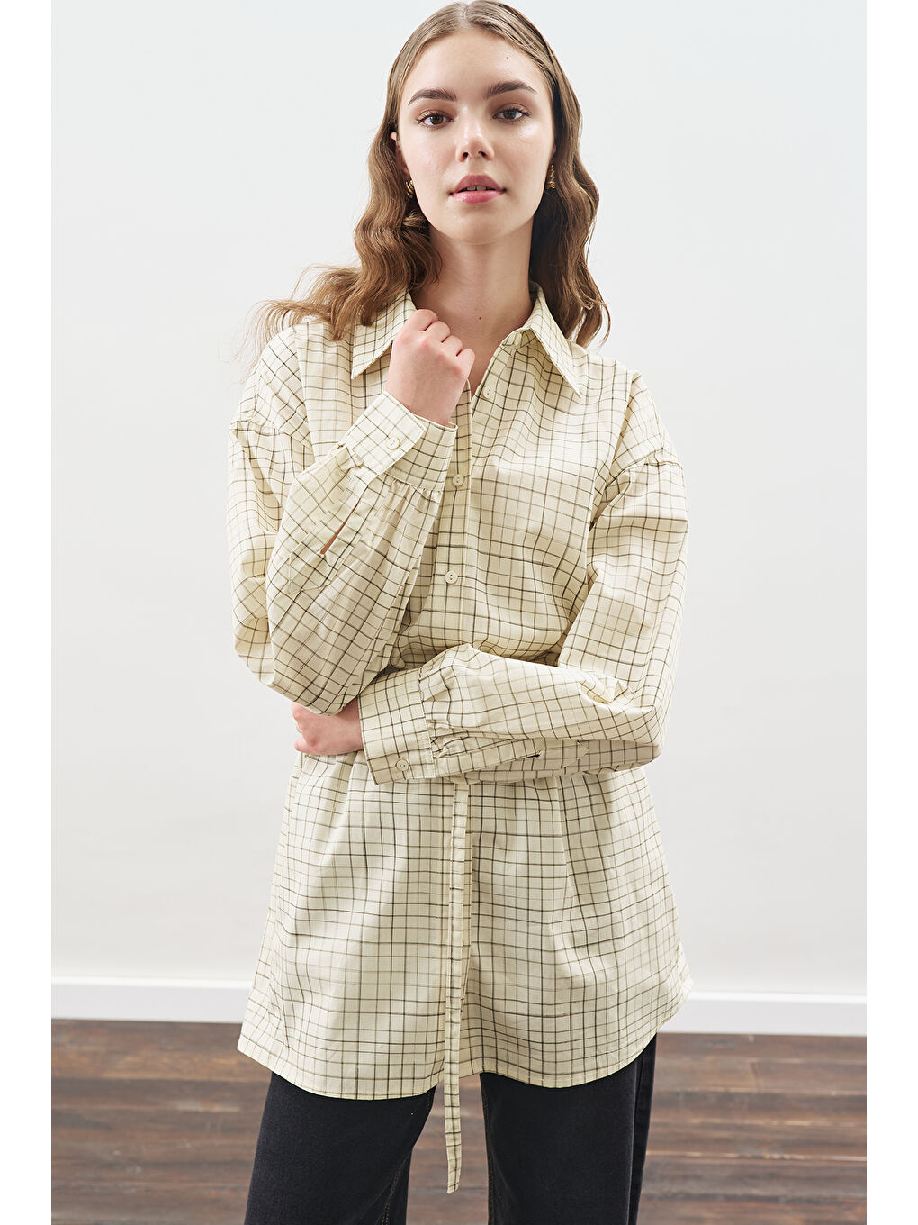 Desenli Poplin Tunik Sarı-2