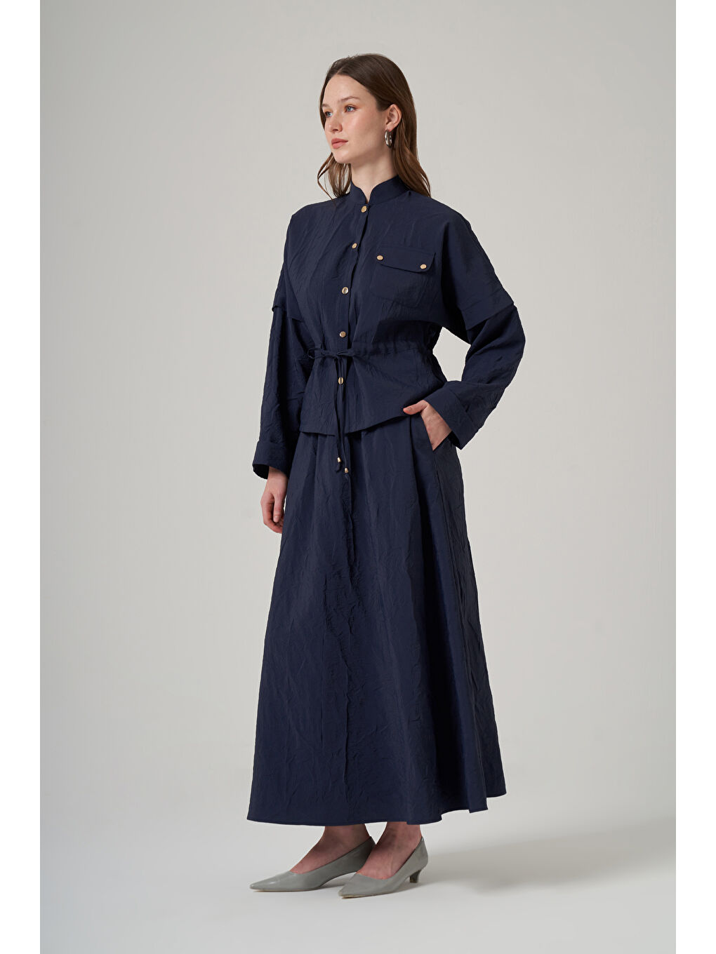 Kraş Kumaş Ceket Etek Takım 1090 Lacivert