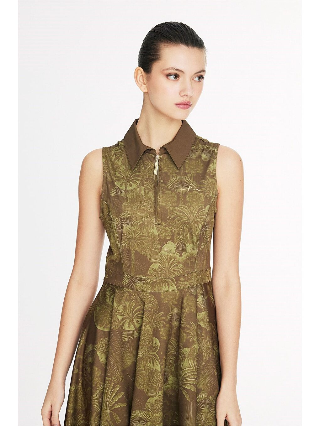 Vaha Koleksiyonu Desenli Gömlek Yaka Yeşil 4 Parça Yarı Kapalı Mayo Takımı 5093-6