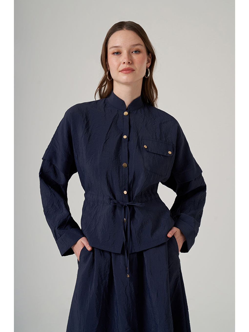 Kraş Kumaş Ceket Etek Takım 1090 Lacivert-1