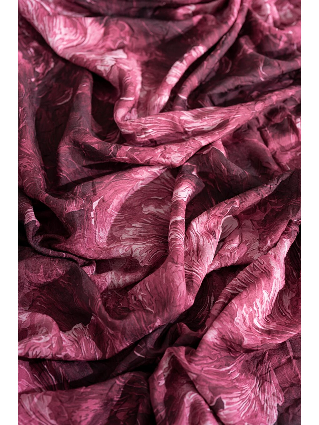 Bordo Desenli Kırışık Dokulu Bloom Soft Şal-5