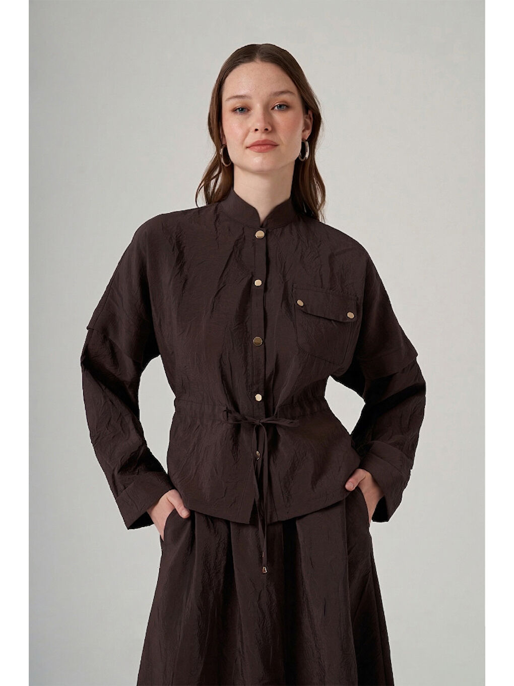 Kraş Kumaş Ceket Etek Takım 1090 Kahverengi-1