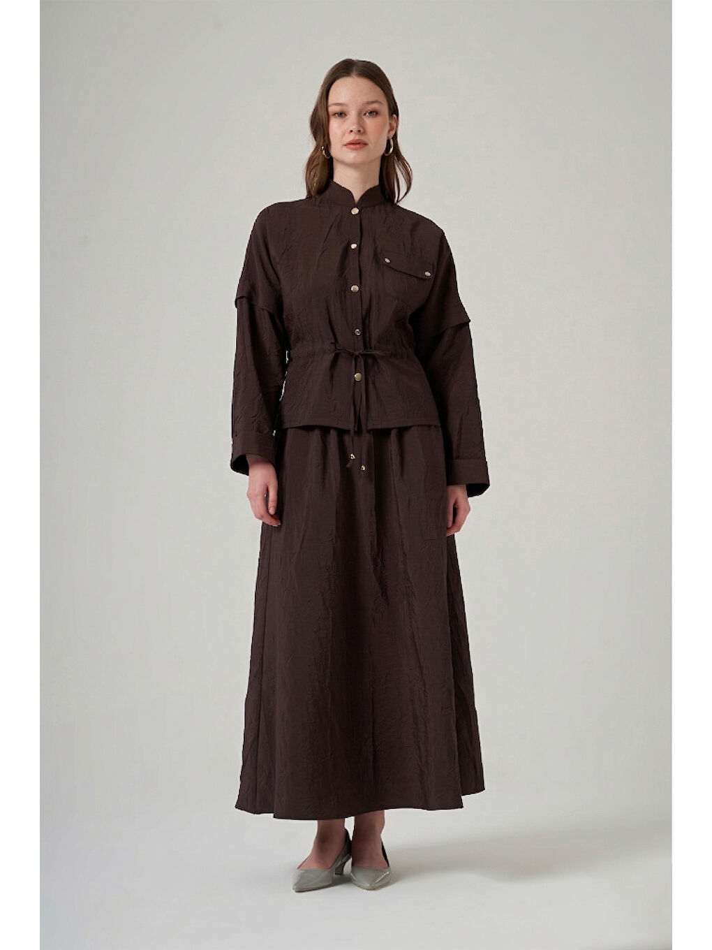 Kraş Kumaş Ceket Etek Takım 1090 Kahverengi-2