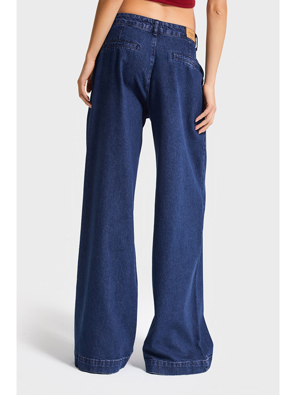 Kadın Koyu Mavi Renk 1w5-149 Palazzo Fit %100 Pamuk Özel Dökümlü Kumaş Denim Jean-3