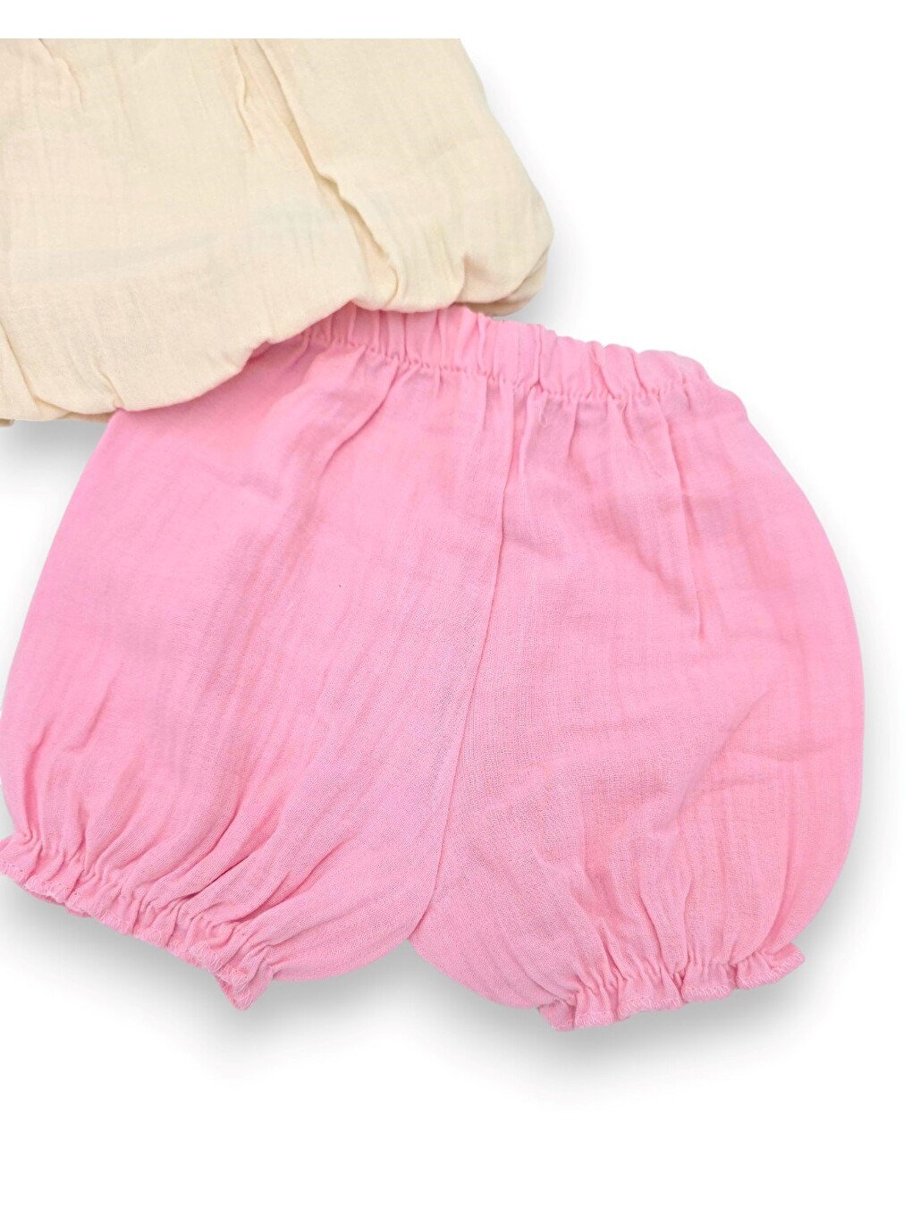 Pembe Kız Bebek Kiraz Detaylı Yazlık Müslin Takım, Müslin Askılı Bluz Ve Müslin Şortlu 2'li Takım-5