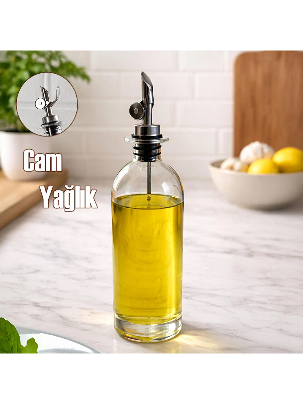 Renksiz 3890-1 Gümüş Sızdırmaz Kapaklı Cam Yağlık Sirkelik Yağdanlık 500 ml