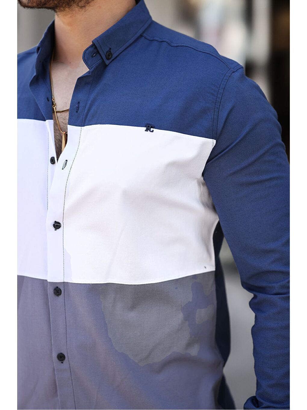 İndigo Üç Renk Slim Fit Elastanlı Jean Gömlek-1