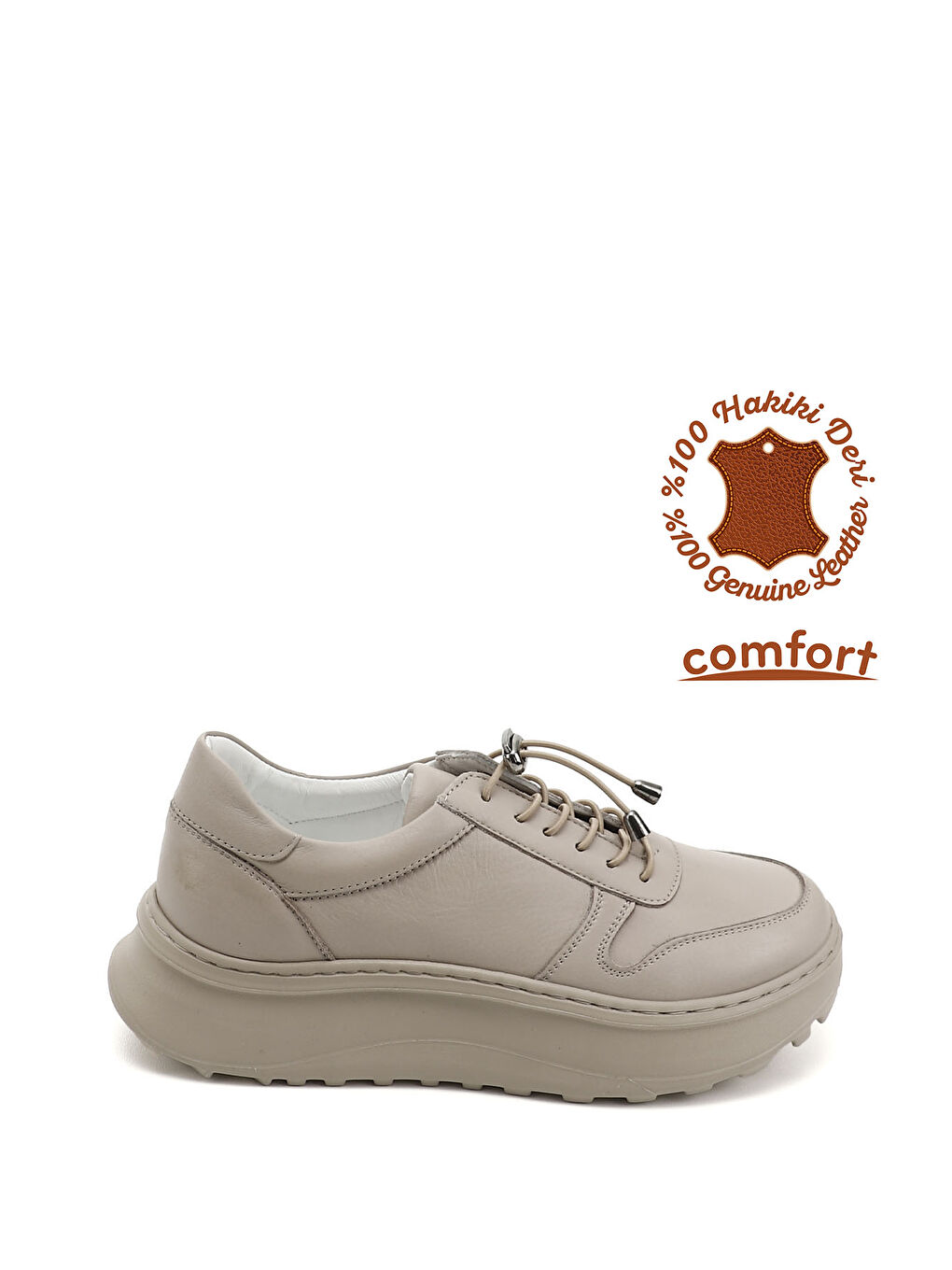 Bej Kadın BEJ-CAMEL Lastik Bağcıklı Comfort Hakiki Deri Sneaker