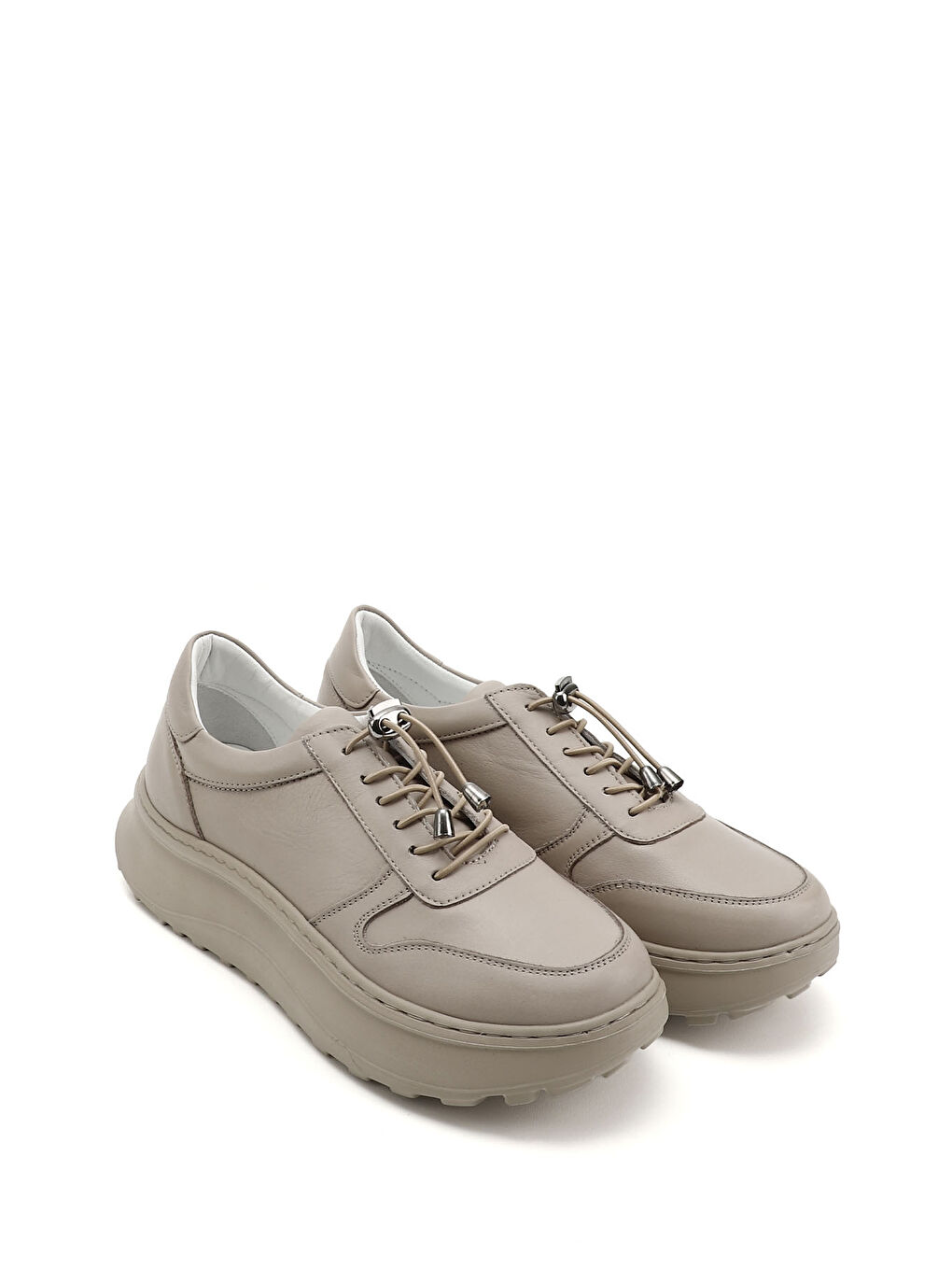 Bej Kadın BEJ-CAMEL Lastik Bağcıklı Comfort Hakiki Deri Sneaker-1