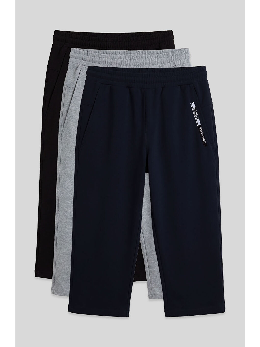 Standart Kalıp 3lü Paket Siyah-Lacivert-Gri Melanj Erkek Kapri - 83092