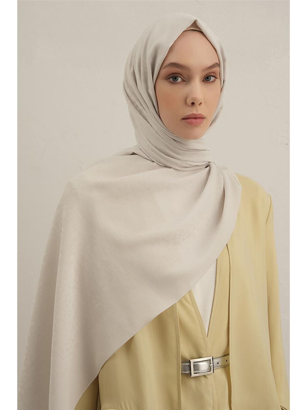 Ekru Damla Desen Bambu Pamuk Şal 23-1