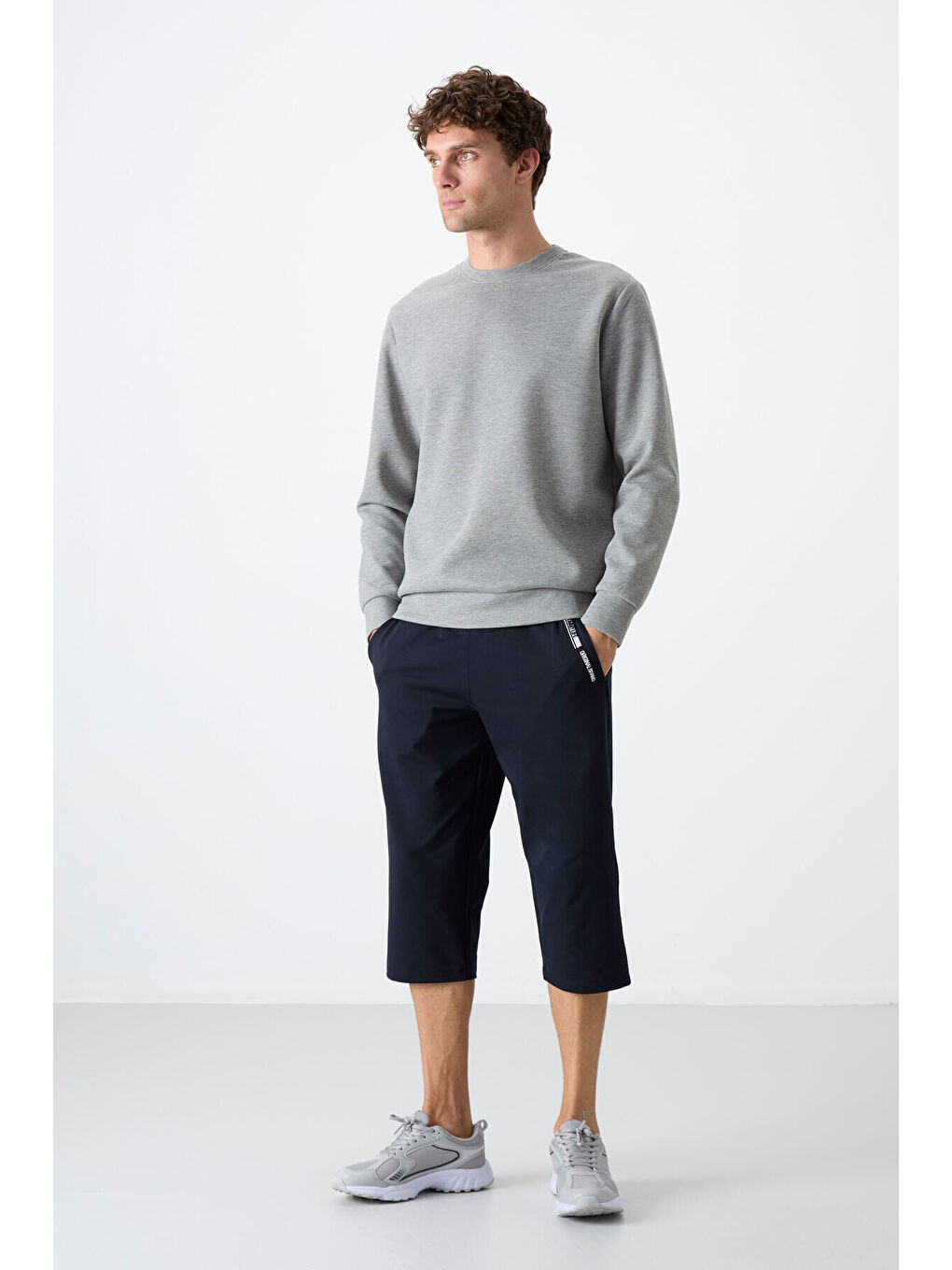 Standart Kalıp 3lü Paket Siyah-Lacivert-Gri Melanj Erkek Kapri - 83092-1