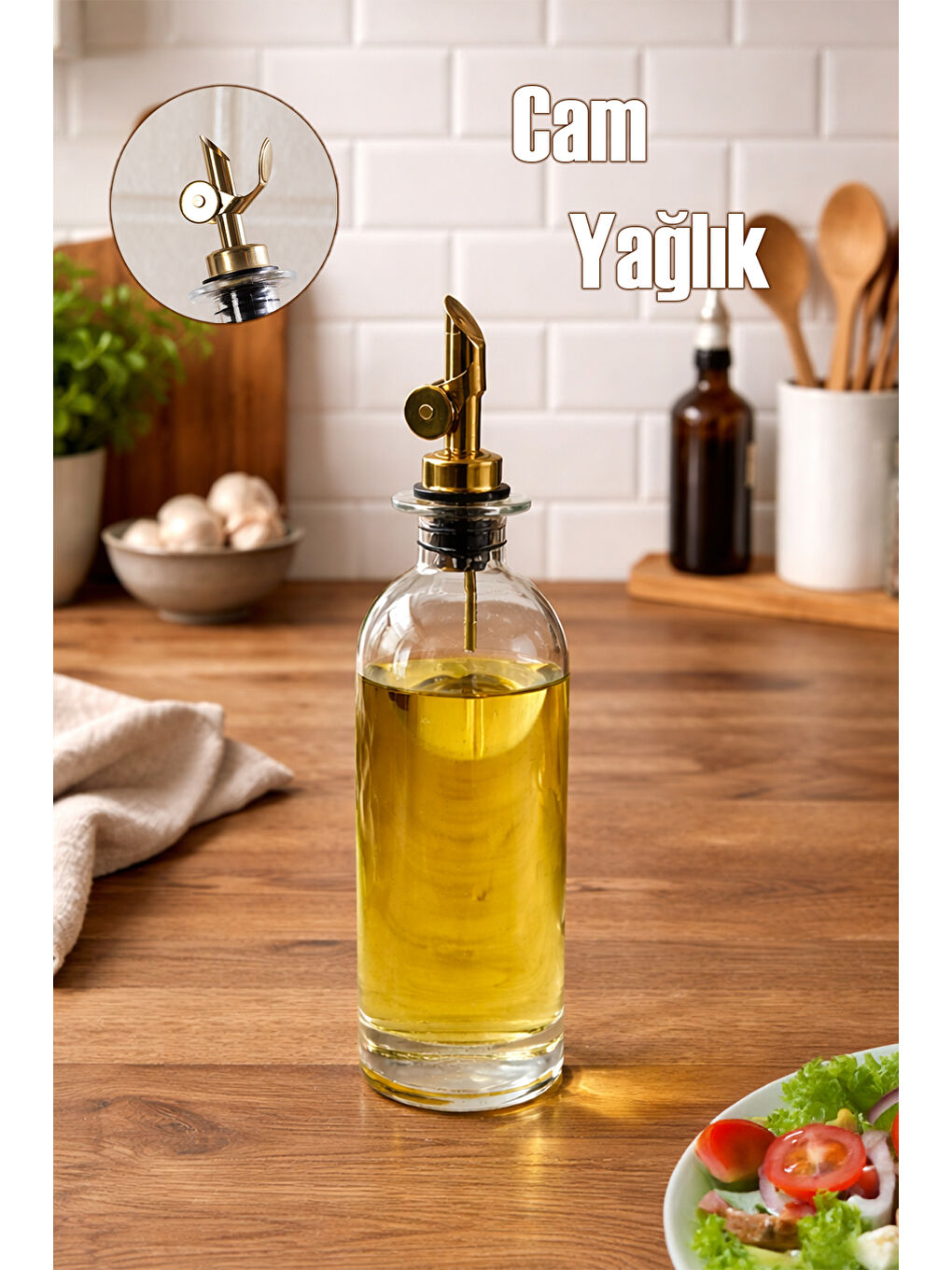 Renksiz 3890 Gold Sızdırmaz Kapaklı Cam Yağlık Sirkelik Yağdanlık 500 ml