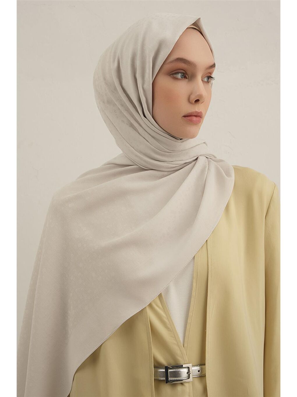 Ekru Damla Desen Bambu Pamuk Şal 23-2