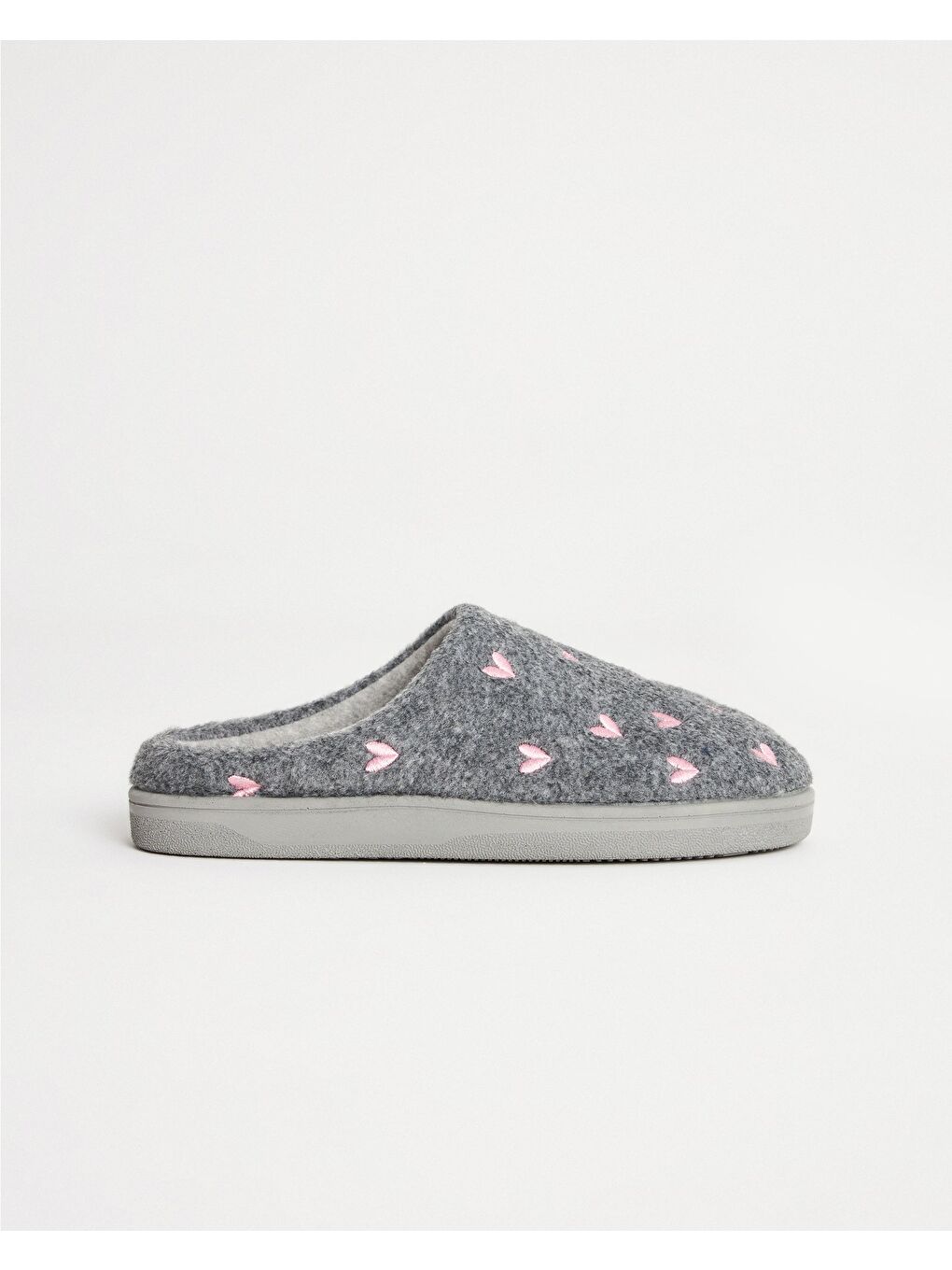Gri Kadın Kalp Desenli Ev İçi Ayakkabı - Herz-1