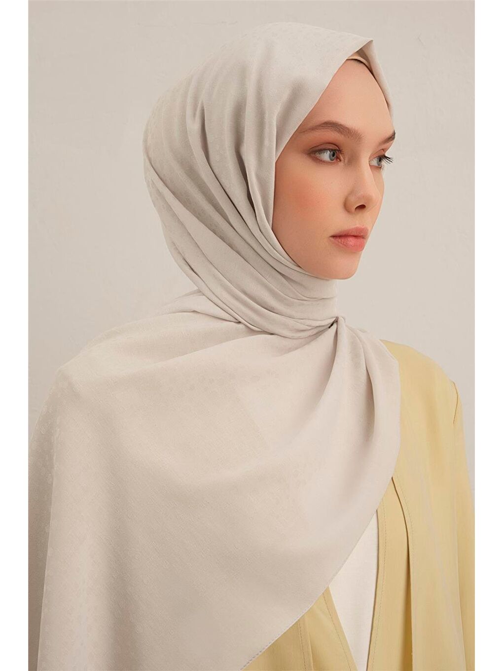 Ekru Damla Desen Bambu Pamuk Şal 23-3