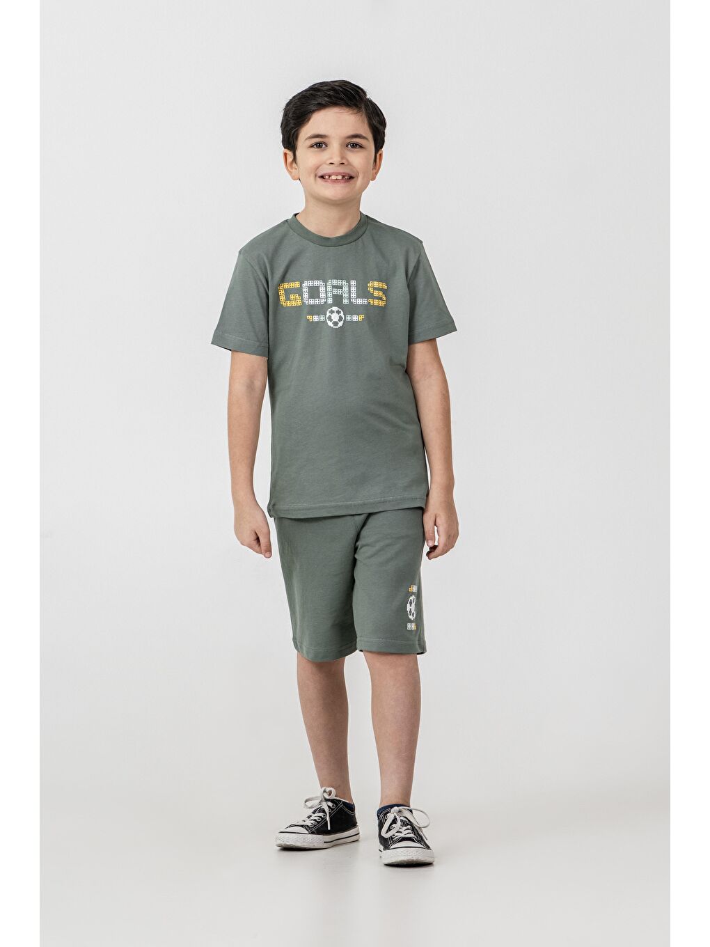 Yeşil Goals Baskılı Erkek Çocuk Şort - Tişört Takımı
