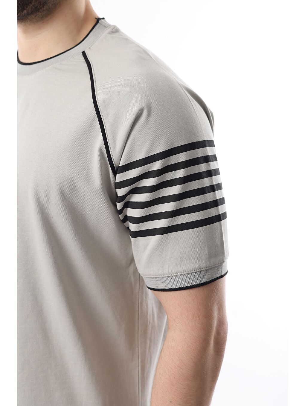 Boyalı Gri Baskılı Reglan Kol Erkek Şort T-Shirt %100 Pamuk Takımı E7306-3