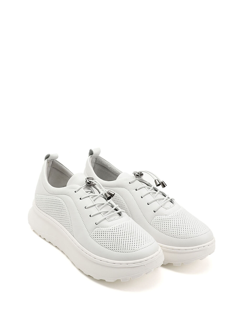 Beyaz Kadın BEYAZ-AÇIK GRİ Lastik Bağcıklı Comfort Hakiki Deri Sneaker-1