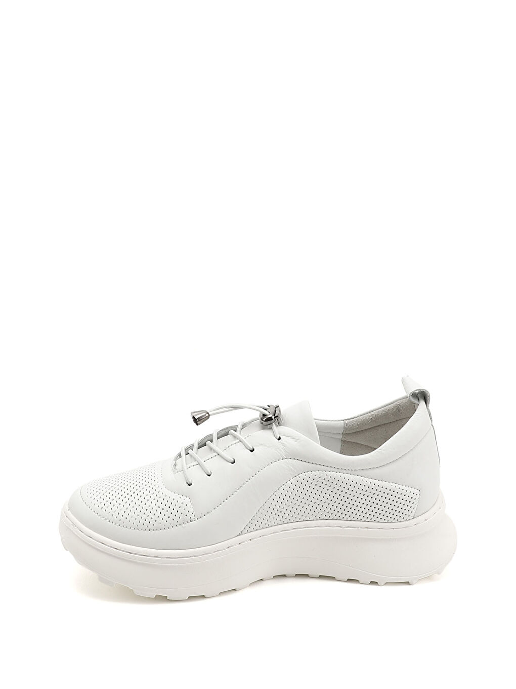 Beyaz Kadın BEYAZ-AÇIK GRİ Lastik Bağcıklı Comfort Hakiki Deri Sneaker-2