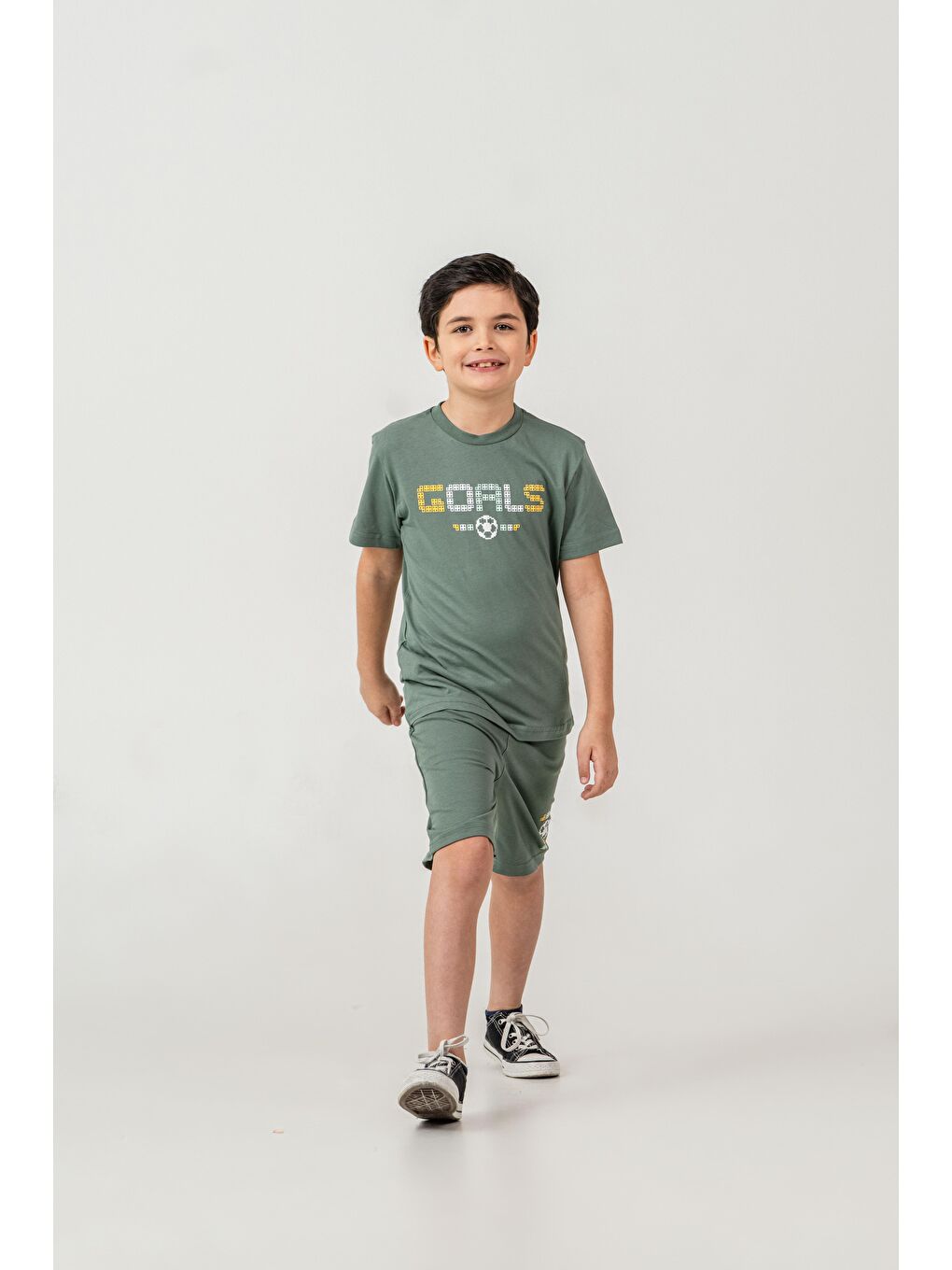 Yeşil Goals Baskılı Erkek Çocuk Şort - Tişört Takımı-1