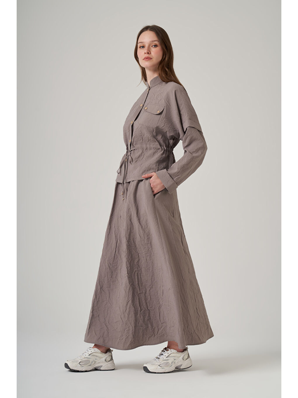 Kraş Kumaş Ceket Etek Takım 1090 Haki