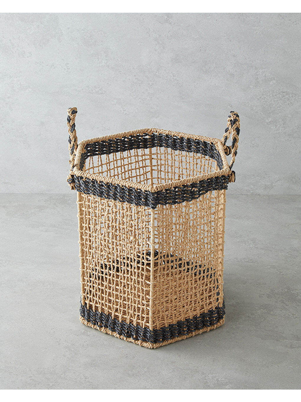 Nilda Kağıt İp Sepet 30x30 cm Natural-Siyah-1