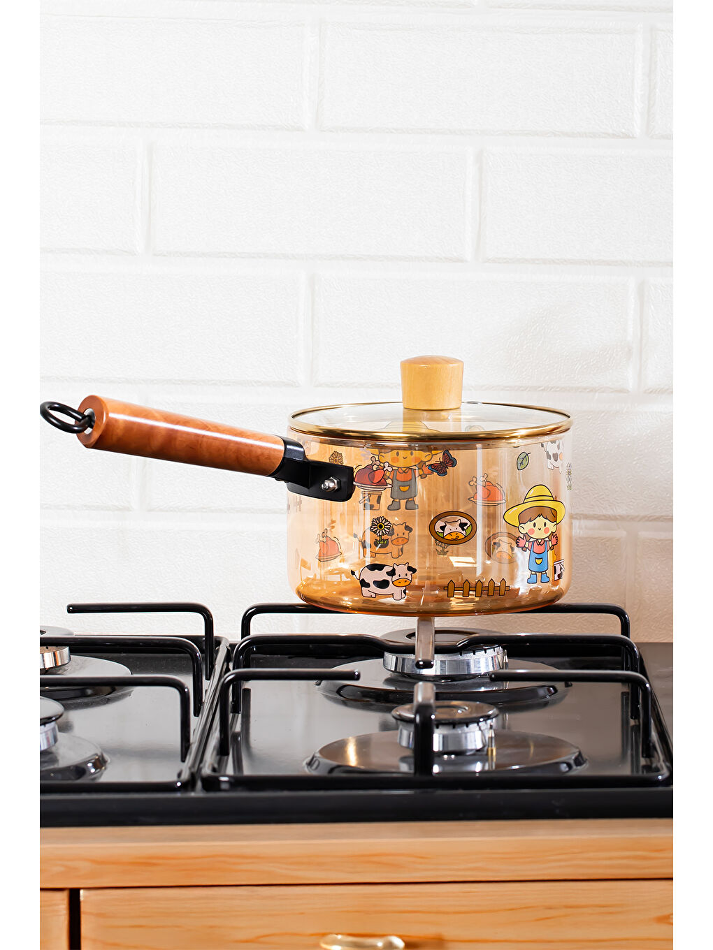 Renksiz NSMBG Ahşap Saplı Isıya Dayanıklı Cam Tencere Süt Potu Borosilikat Cam Tencere 1600cc-2