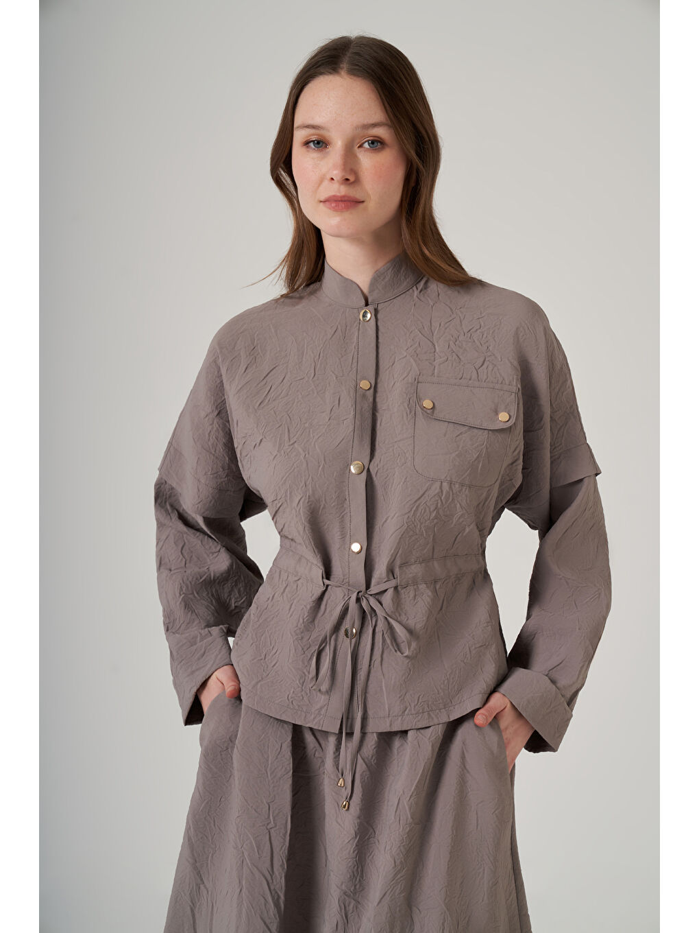 Kraş Kumaş Ceket Etek Takım 1090 Haki-1